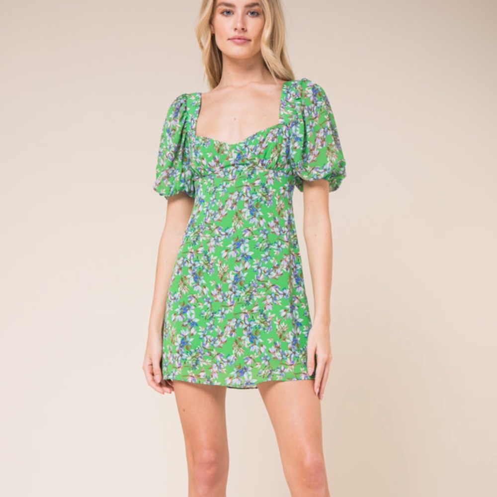 Green floral mini print dress
